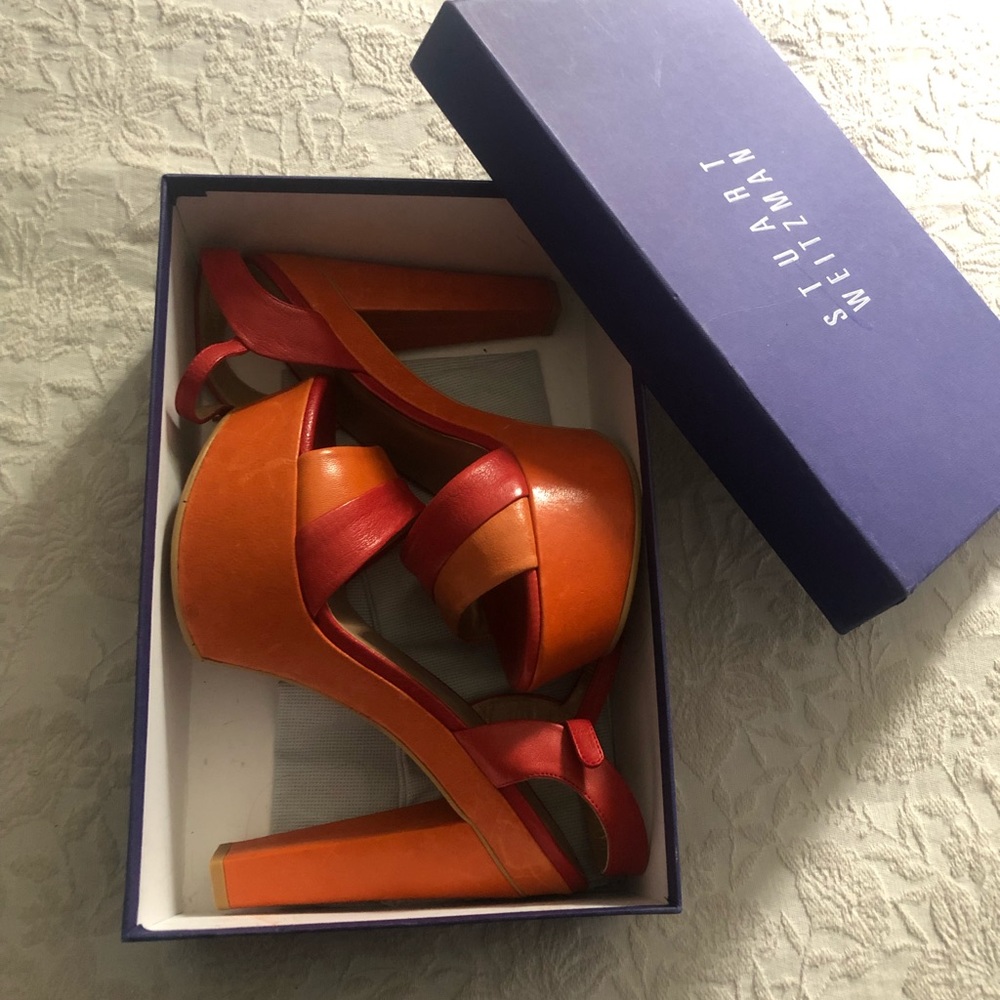 Stuart Weitzman Red & Orange Platform Heels